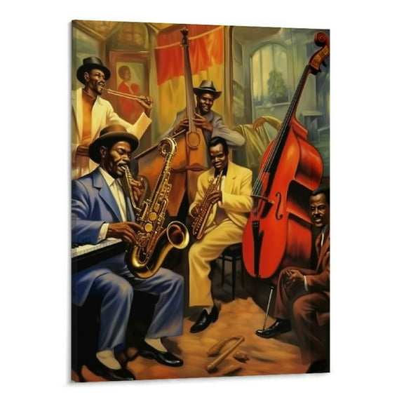 ONETECH Cool Jazz by African American Musicians Modern Cold Wall Decorative Canvas 20" x 16" Framed Poster