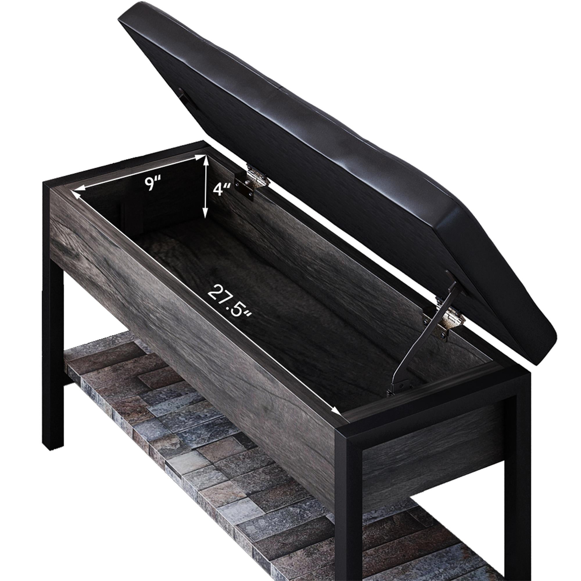 Finihen Storage Bench, Entryway Shoe Bench with Flip-Open Storage Box, End of Bed Ottoman Bench with Storage Shelf and Padded Seat for Bedroom, Hallway, Black
