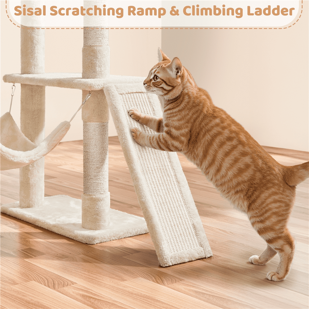 Yaheetech 63 Inch Multilevel Cat Tree with Hammock and 7 Scratching Posts, Beige