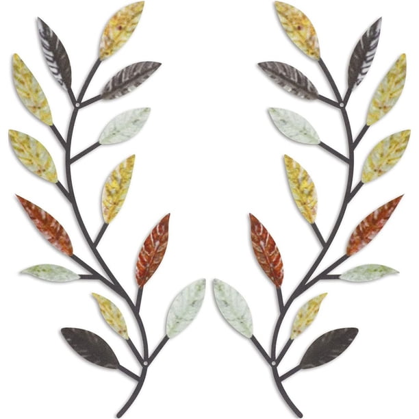 2 uds decoración de pared Metal hoja de árbol entrada estilo moderno vid rama de olivo arte de pared