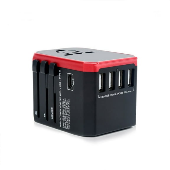 3 Pack,Red,Universal Travel Adapter One International Wall Charger AC Plug Adaptor with 5.6A Smart Power and 3.0A USB Type-C for Over 200 Countries Type A/C/G/I (USA, UK, EU AUS)