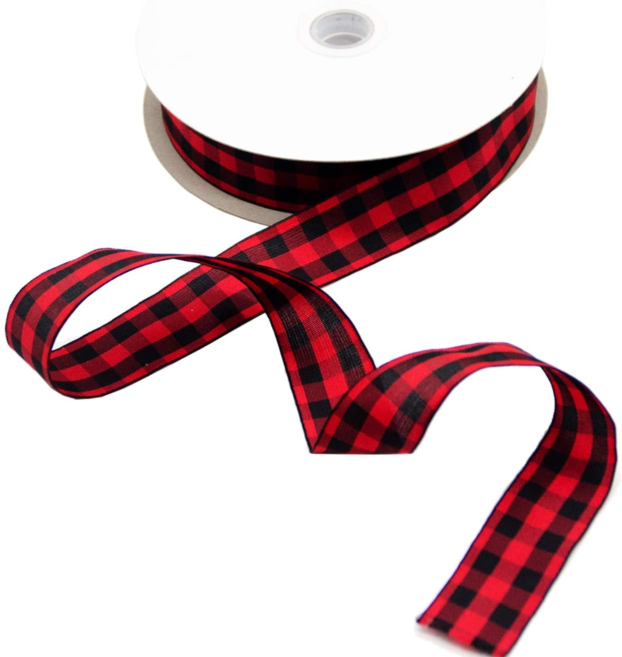Buffalo plaid pattern in red and black on grosgrain ribbon 1.5 width headband