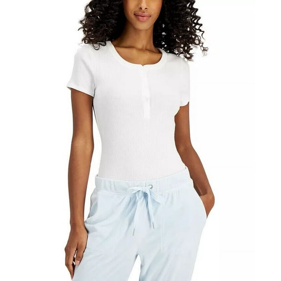 Jenni Ribbed Henley Bodysuit-Bright White-Large