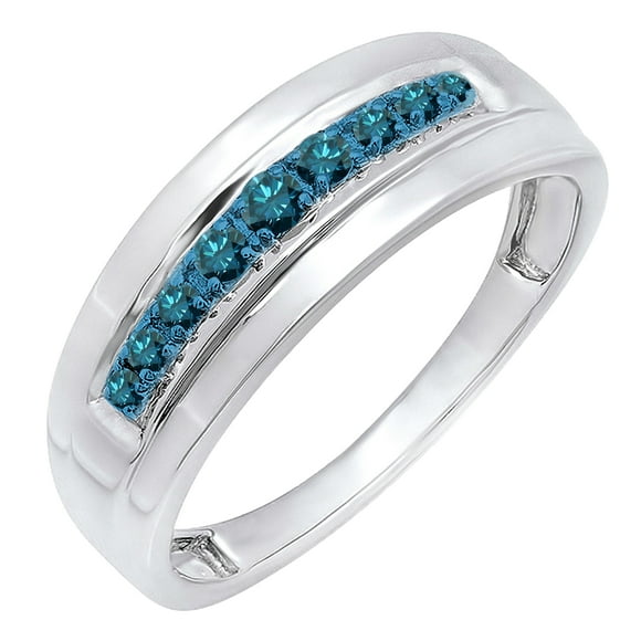 Dazzlingrock Collection 0.23 CT Round Blue Diamond Wedding Band for Men in Sterling Silver, Size 10