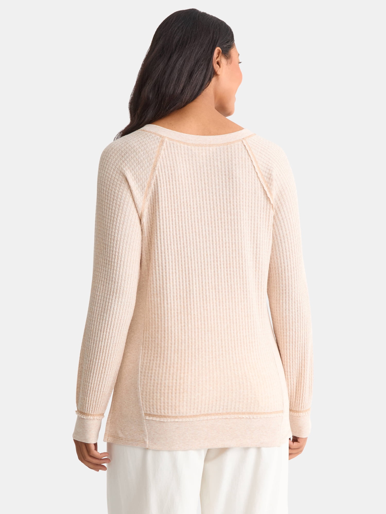 Time and Tru Women's and Women's Plus V Neck Tunic Sweatshirt with Long Sleeves, Sizes XS-4X