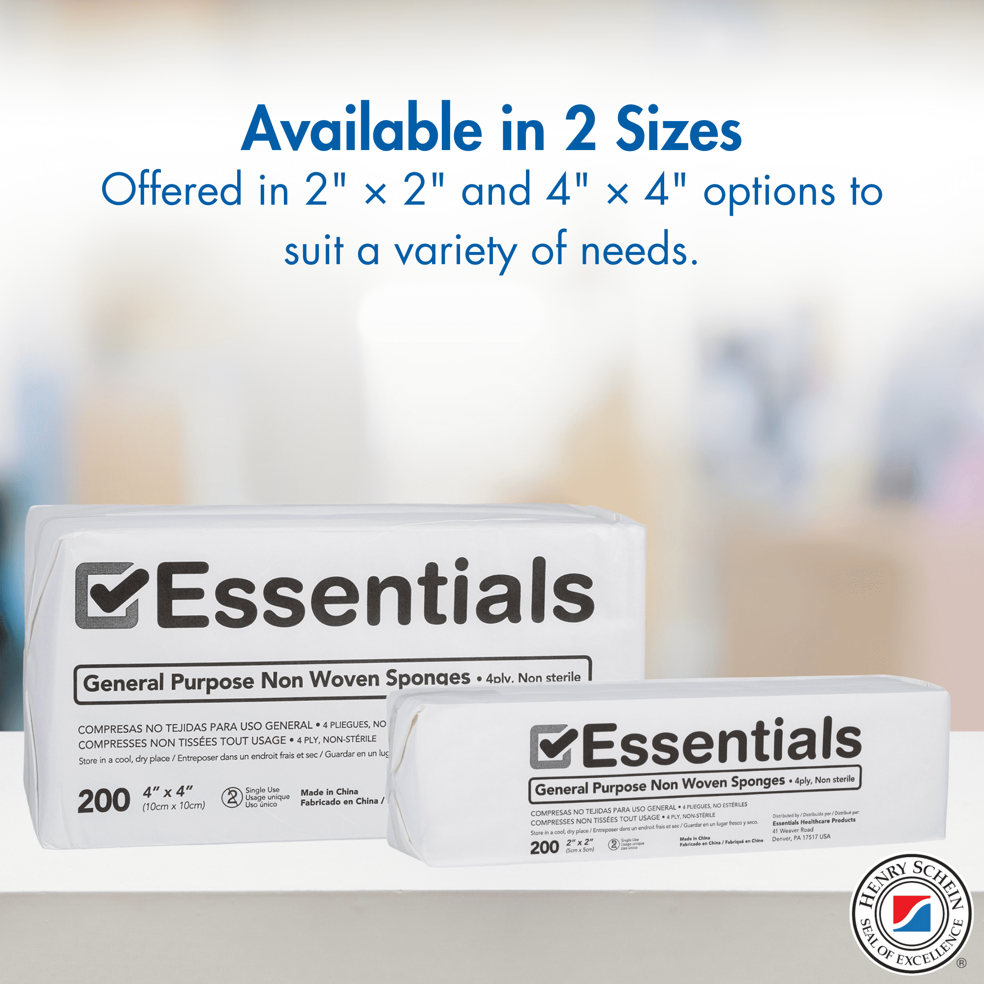 Essentials Non-Sterile Gauze Sponges – One (1) Full Case (10 Packs of 200), 4-Ply, 4’’ x 4’’ Pads, One Package, Non-Woven Sponges, Wound Care Product for First Aid Kit/Medical Facilities