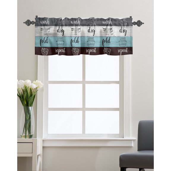 Kitchen Cafe Valance Curtain for Small Windows,Laundry Room Wash Dry Fold Repeat Rod Pocket Short Valances Vintage Wooden Plank Window Treatment Panel for Living Room/Bedroom/Bathroom,42x12in