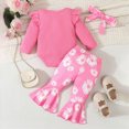 thumbnail image 4 of NOLDARES Baby Girl First Birthday Outfit Long Sleeve Romper Flare Pants Bow Cake Headband 3pcs Spring Fall Clothes,Hot Pink,3-6 M, 4 of 7