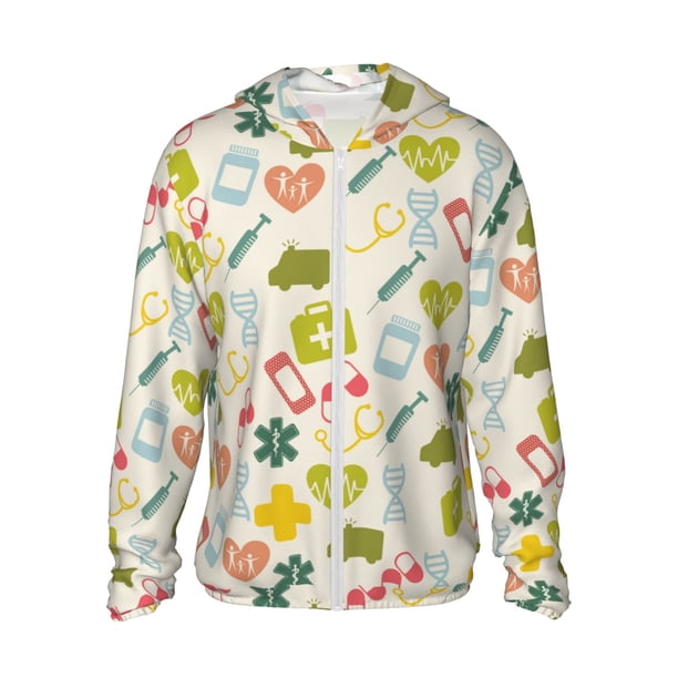 Fotbe Medical Icons Chaqueta con Protección Solar UPF 50+ para Hombre y Mujer, Camisa con Capucha y Bolsillos-X-Large