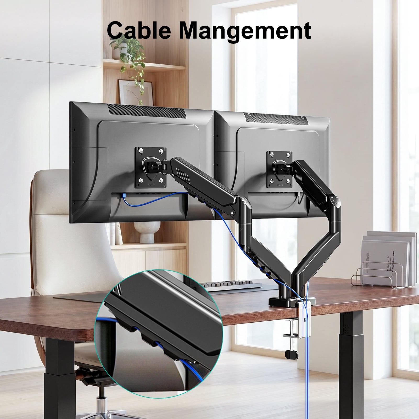 HOMOUNT Dual Monitor Mount Stand for 13-32 inch, Gas Spring Monitor Arm for 2 Monitor, Dual Monitor Desk Mount with Tilt, Swivel, Rotation,Each Arm Holds Max 19.8 lbs