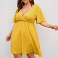 thumbnail image 3 of Wycnly Womens Dresses Casual High Waist Swing Hem Plus Size Short Dresses Short Sleeve V-Neck Striped Print Mini Summer Dress Yellow XXXXL Clothes, 3 of 7