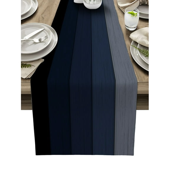 Table Runner Dresser Scarf 13 x 90 Inch Blue and Navy Blue Gradient Wood Grain Table Runners Non-Slip Heat Kitchen Dining Table Decor for Indoor Outdoor Home Party Decoration