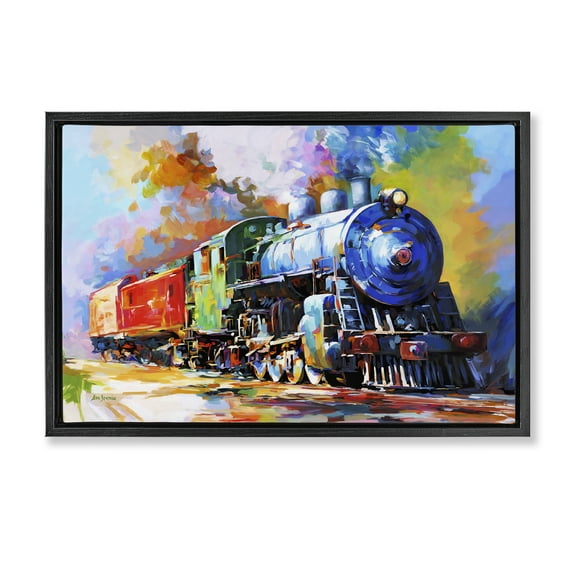 Stupell Industries The Last Train Transportation Painting Black Floater Framed Canvas Art Print Wall Art, 25 x 17