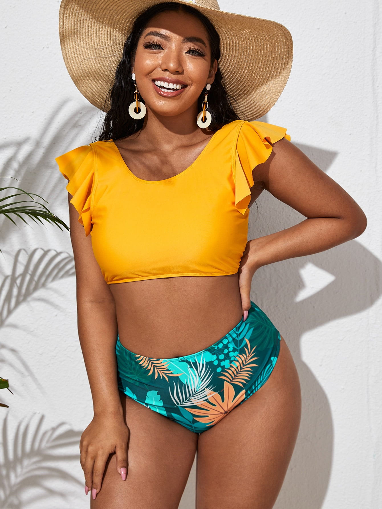 Tropical Ruffle Trim Plus Size Bikini Swimsuit Nepal Ubuy