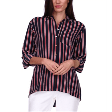 Michael Kors Women's Striped Oversized Button Down Shirt Blue Size X-Large