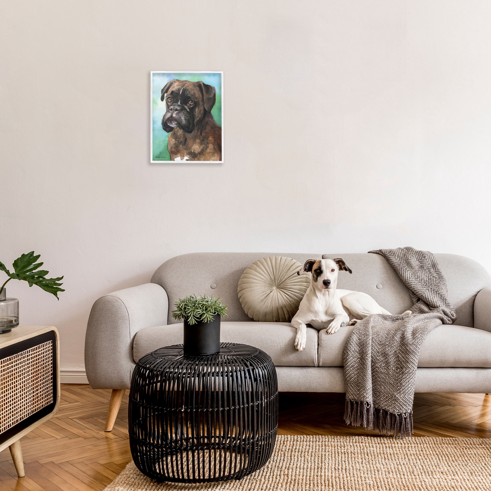 Stupell Industries Boxer Dog Portrait Animals & Insects Painting White Framed Art Print Wall Art, 16 x 20