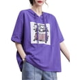 thumbnail image 1 of Camiseta holgada con capucha y media manga para mujer, camisetas estampadas de talla grande, 1 of 8