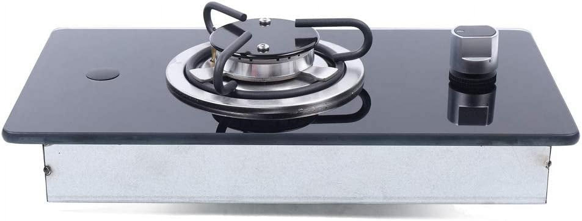Miumaeov RV Cooktop Stove Portable Camper LPG Gas Stove Single Burner w/Tempered Glass, Multi-level Fire Adjustment Stainless Steel Built-In Gas Hob