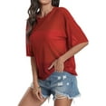 thumbnail image 4 of Aiyino Women's See Through Mesh Sheer Blouse Sexy T Shirt Blouse Summer Short Sleeve Round Neck Loose Tops Tee,XXL Red, 4 of 9