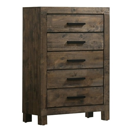 Wooden Chest with 5 Drawers and Grain Details, Brown