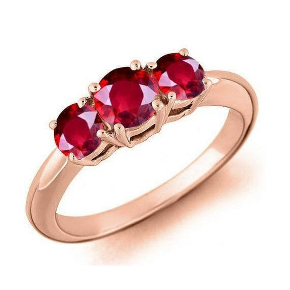 Trilogy Three Stone 1 Carat Red Ruby Engagement Ring in 10k Rose Gold for Women on Sale