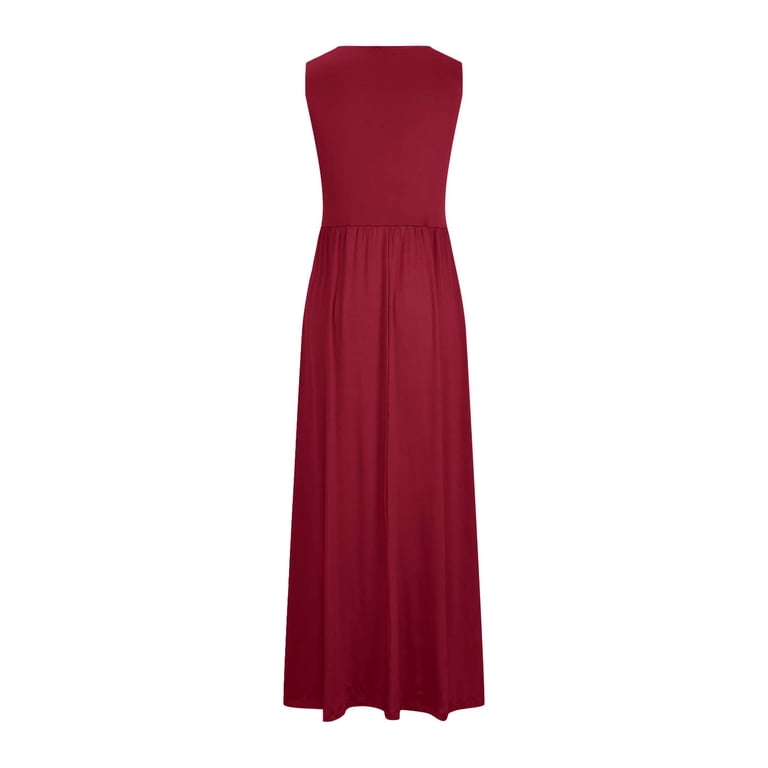 Aofany Plus Size Womens Tank Dress Summer Sleeveless Tummy Control Dress  V-neck Solid Color Flowy Evening Dress