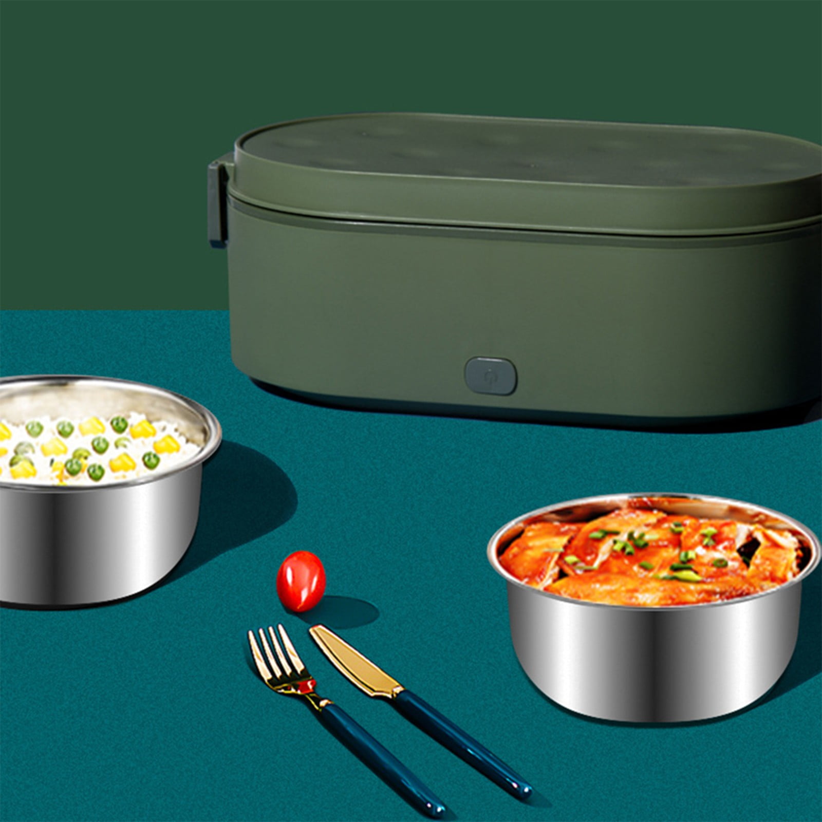 Cordless Electric Heating Lunch Box - Water-Free Car & Home Insulated Box, Automatic Heating Container for Office Worker Hot Meal Prep （ Green ）