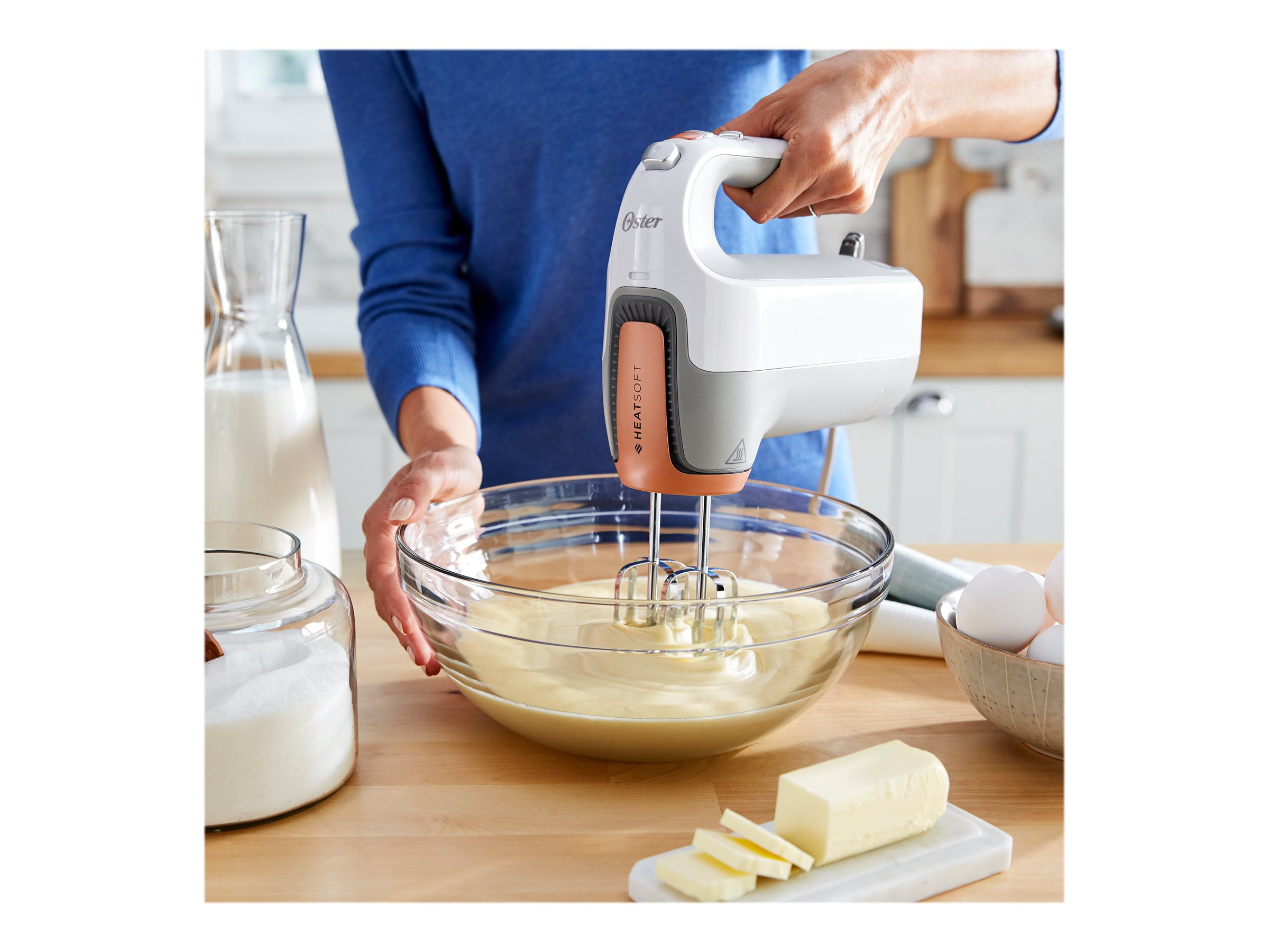 Oster 5-Speed Hand Mixer with HEATSOFT Technology, White 