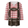 thumbnail image 3 of Dakiuu Womens 3/4 Sleeve Plaid Double Breasted Faux Suspender Top Relaxed Oktoberfest Bavarian Fair Blouse Casual Shirt for Beer Fest Weekend Gathering Outfit, 3 of 3