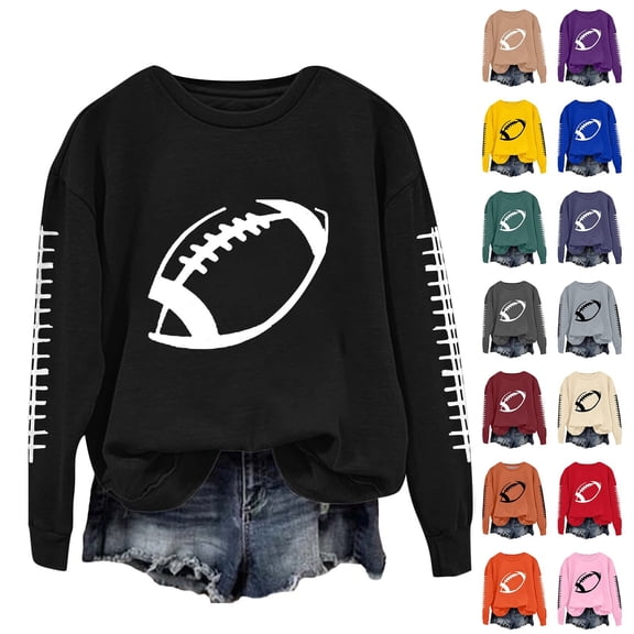 YVNAURA Womens Sorry Can't Football Bye Sweatshirt Game Day Funny Graphic Pullover Long Sleeve Crewneck Casual Loose Top for Sunday Football Stadium Outfits, Black,L