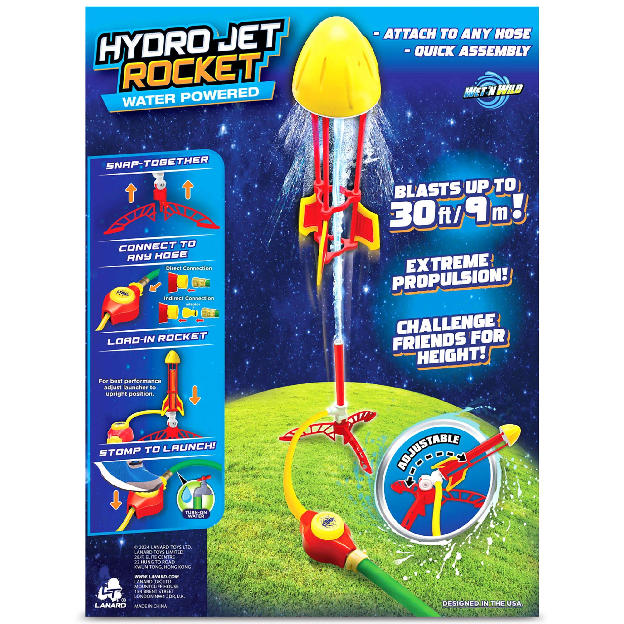 Lanard: Water Powered Hydro Jet Rocket - Red-Yellow, Stomp To Launch Up to 30ft, Extreme Propulsion Rocket, Hose Attaching, Outdoor Play Toy, Kids 5+