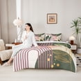 thumbnail image 4 of Castle Fairy Boho Tropical Leaf Twin Bedding Sets 7-Piece for Kids, Geometric Print Bedding Comforter Set for Bedroom, Green Pink, 4 of 7