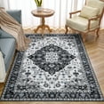 thumbnail image 2 of YJ.GWL Soft Boho Area Rug Vintage Floral Print Rugs Low-Pile Accent Carpets for Living Room Bedroom Home Decor,4'X6',Black, 2 of 7