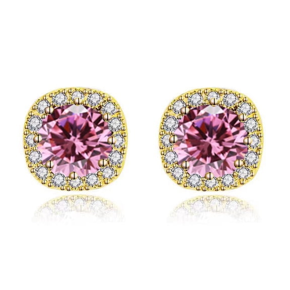 14k Yellow Gold 1Ct Halo Round Lab-Grown Pink Sapphire Stud Earrings Gift for Women Plated by Paris Jewelry