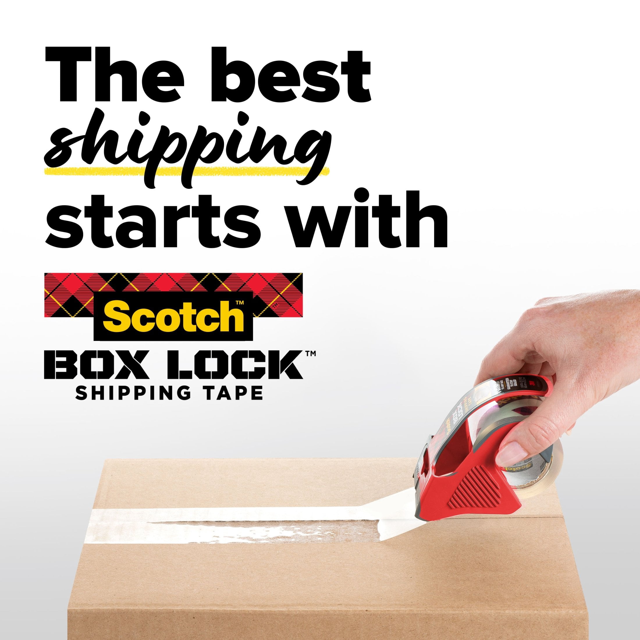 Scotch Box Lock Shipping Packaging Tape, 3" Core, Clear, 1.88 in x 54.6 yds, 6 Rolls