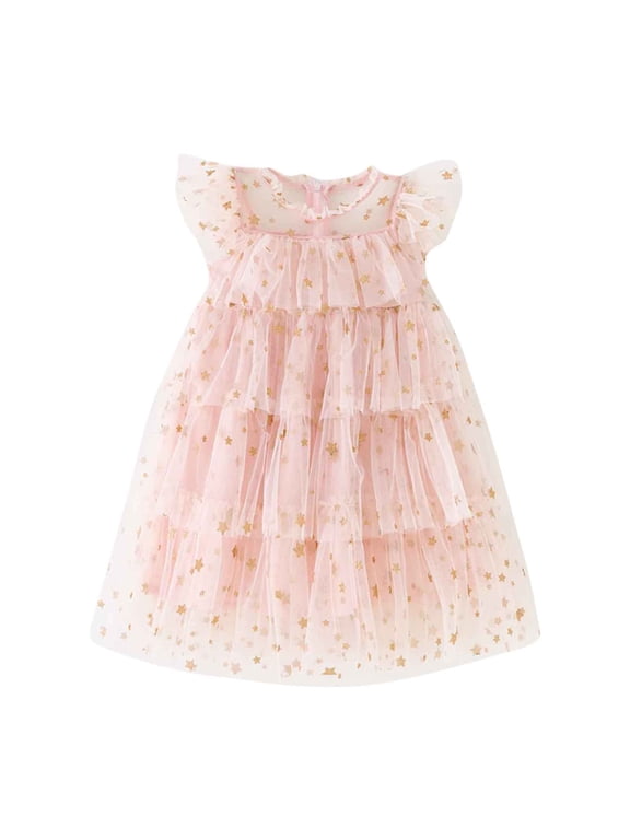Dress Little Girl Summer Polka Cake Mesh Sleeveless Shoulderless Patchwork Knee-Length Casual Clothes