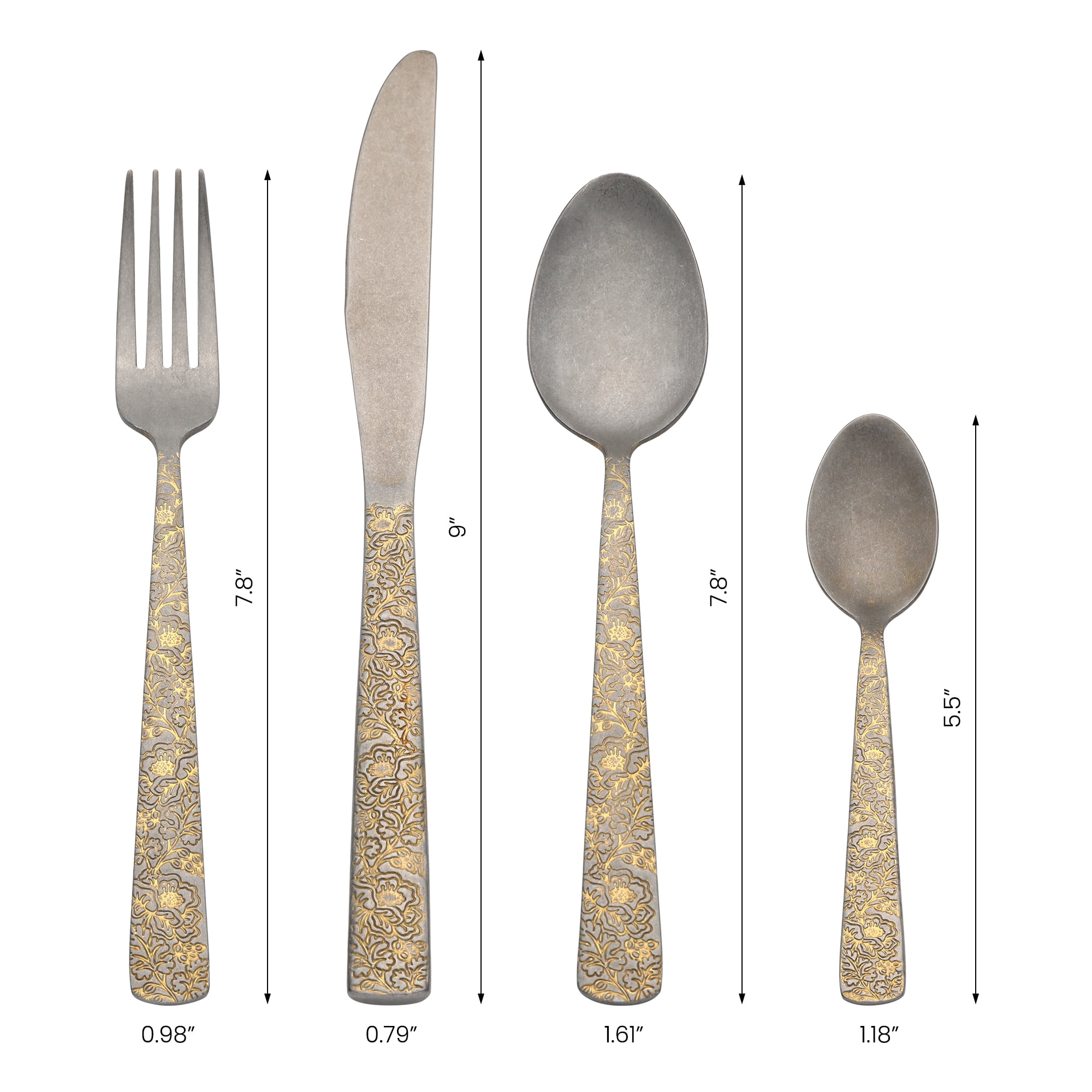Unique Bargains Stainless Steel Floral Flatware Set for Multiple Uses Retro Gold 4pcs