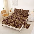 thumbnail image 2 of jejeloiu Western Damask Queen Sheets,Vintage Victorian Floral Queen Sheet Sets For Adults,Burgundy Gold,4-Piece,1 Flat Sheet, 1 Fitted Sheet and 2 Pillowcases, 2 of 6