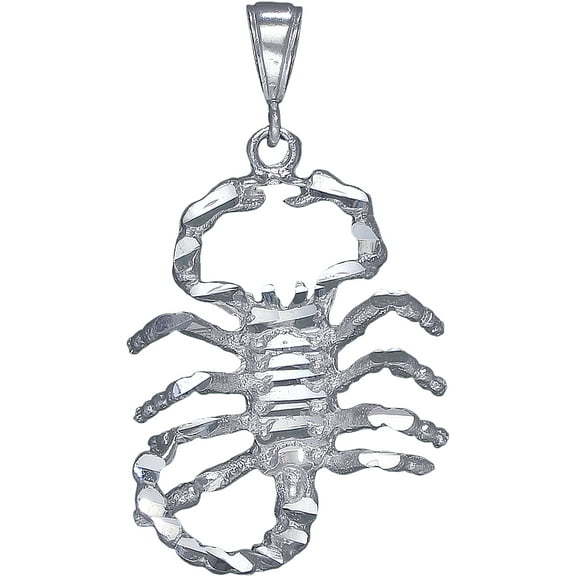 Large Sterling Silver Scorpion Pendant Necklace 2.3 Inches with Diamond Cut Finish and 24 Inch Figaro Chain