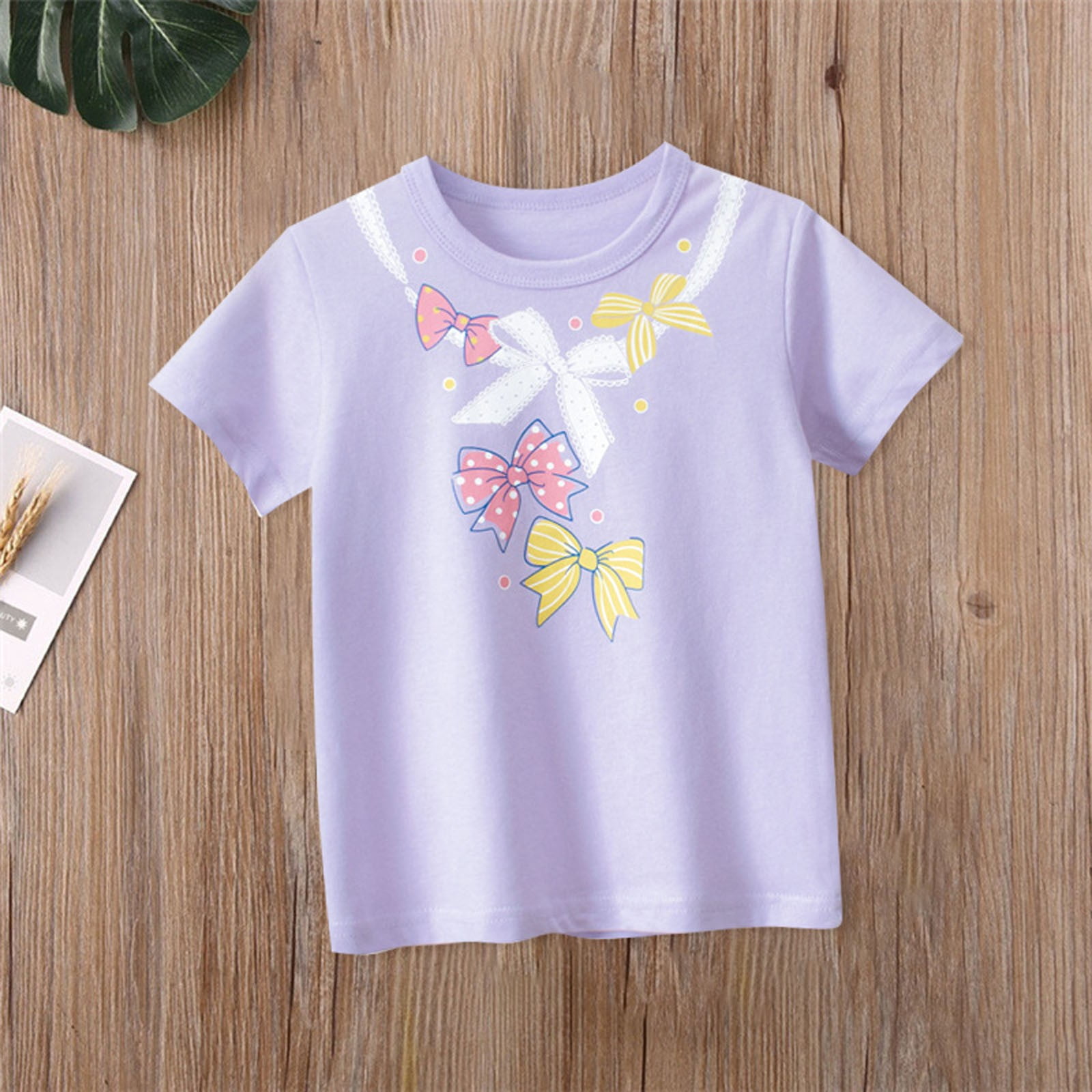 2t Long Sleeve Tops Girl Toddler Kids Summer Purple Girl Half Sleeve Top Yellow Bow Top Crewneck Cartoon Top Child Big Kid Clothing Girls Tops Tees