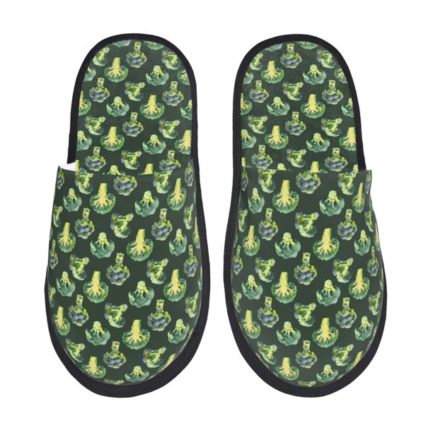 Balery Broccoli 3 Pantuflas de Casa de Felpa Silenciosas con Diseño Estampado, Zapatillas Cómodas Antideslizantes de Algodón para Interior-Large