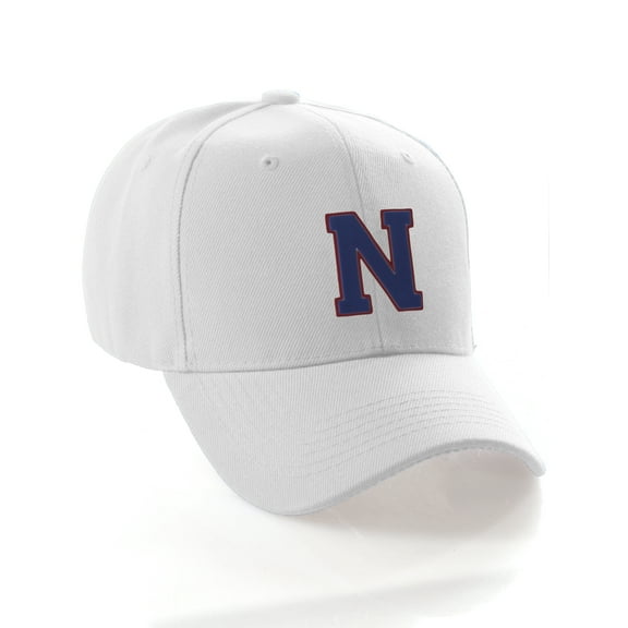 Classic 3D Raised Initial Letters A to Z Structured Baseball Hat Cap Adjustable, White Hat Red Blue Letter N