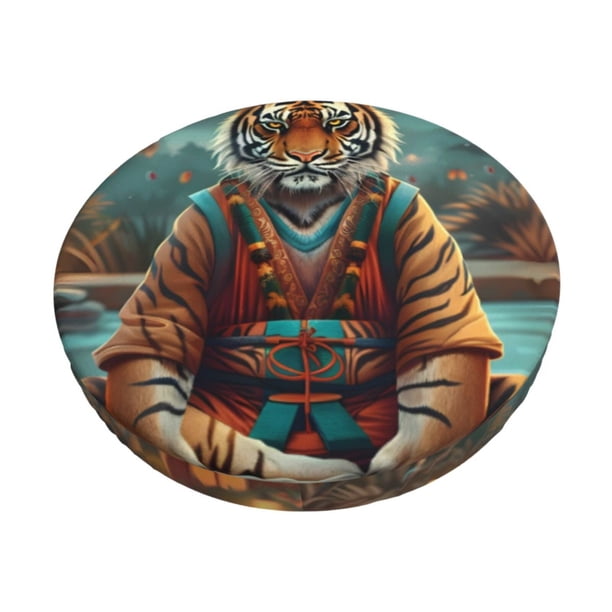 Balery Pond Meditating Tiger Fundas de asiento para taburete de bar redondo de tela de terciopelo ajustables que protegen de arañazos y manchas para sillas de 14 a 17 pulgadas.-13 inch