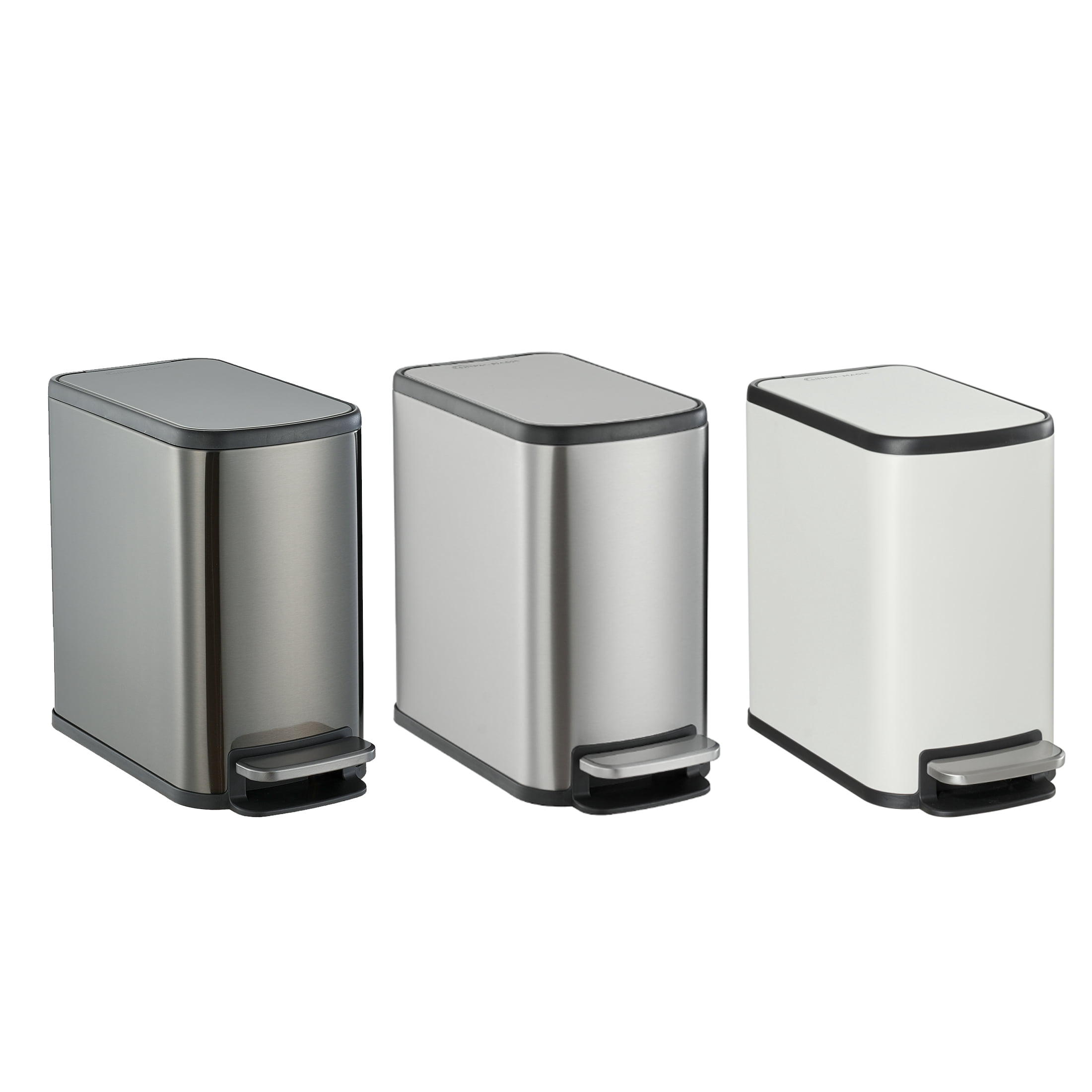 Simpli-Magic 1.6 Gallon Stainless Steel Bathroom Trash Can with Lid, Compact Step Pedal Garbage Bin, Gunmetal