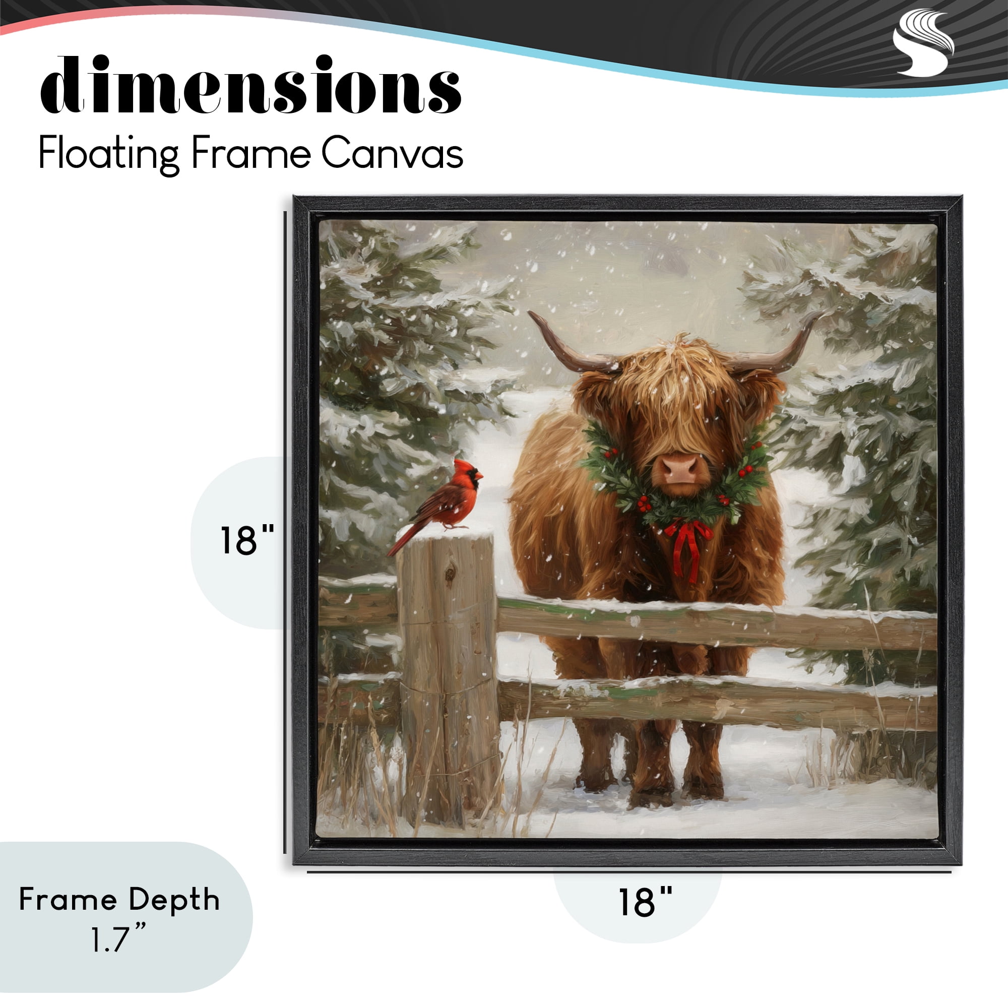 Stupell Industries Christmas Cow & Cardinal Black Framed Floater Canvas Wall Art, design by Tina LeCour