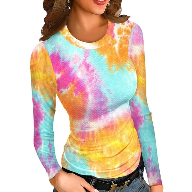 Women Fall Long Sleeve Stretch Slim Round Neck Ribbed Basic Top