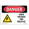 thumbnail image 1 of SignMission OS-DS-A-1218-L-2199 12 x 18 in. OSHA Danger Sign - High Voltage 300 Volts AC, 1 of 1