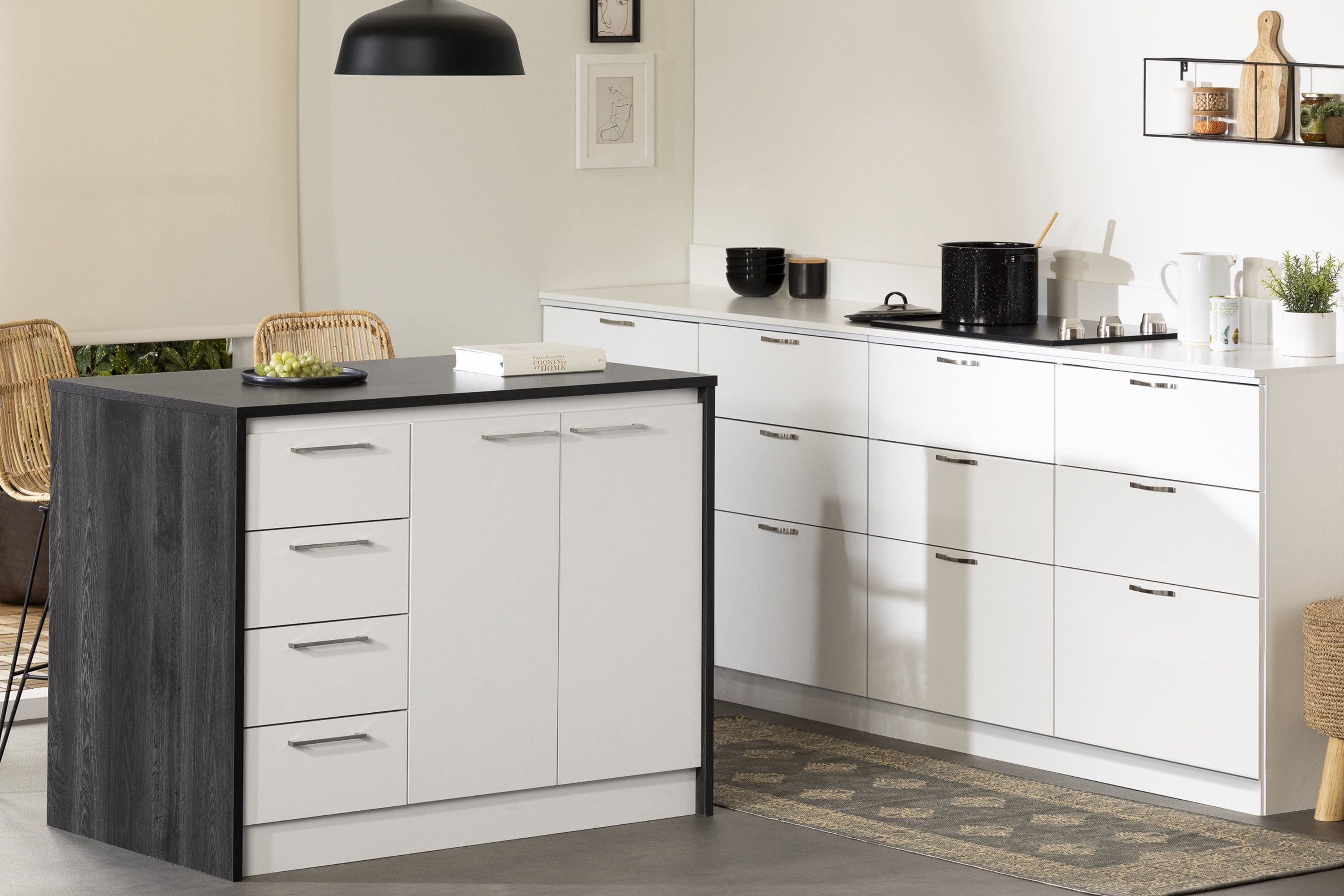 Myro Kitchen Island Gray Oak and White