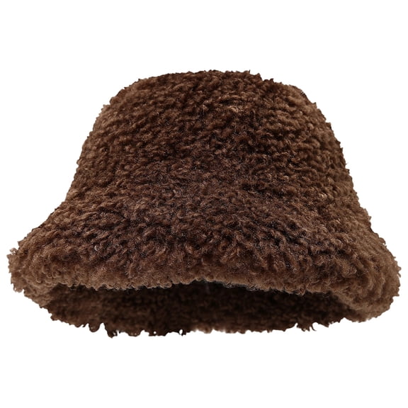 Fluffy Bucket Hat, Winter Faux Fur Bucket Hat for Women, Warm Plush Fisherman Hat, Foldable Cute Hats, Brown, Head Circumference 22-22.8 in / 56-58 cm