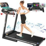 SYTIRY Treadmill with 10" HD TV Movie Touchscreen and 3D Virtual Sports Scene, 3.25HP Folding Running Machine with Manual Incline, Folding Treadmill with 300lb Weight Capacity for Home, Gym, Office